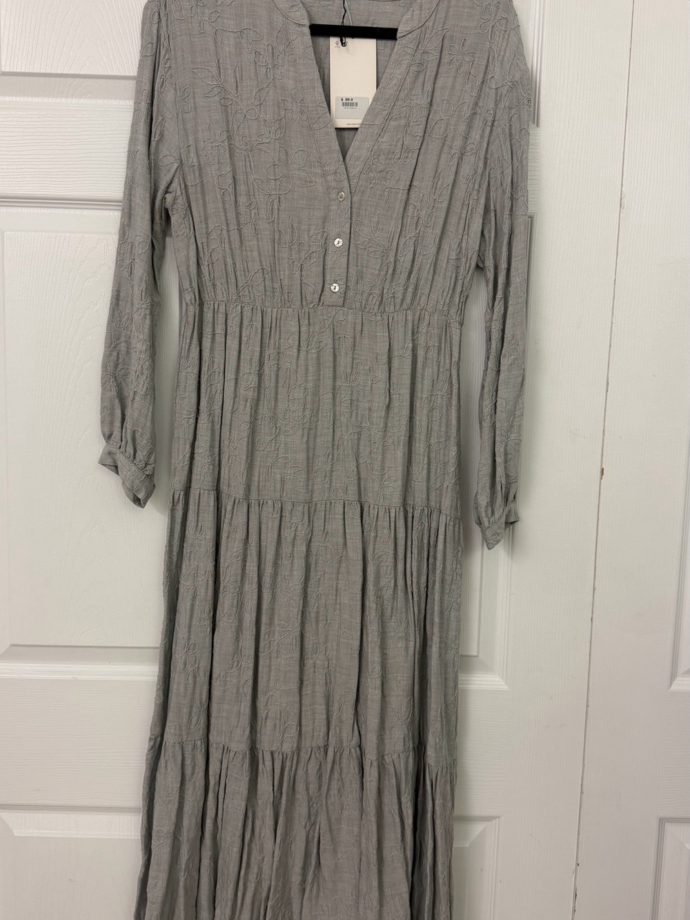 ZARA Light Gray Embroidered Tiered Maxi Dress - NWT ORIG $89